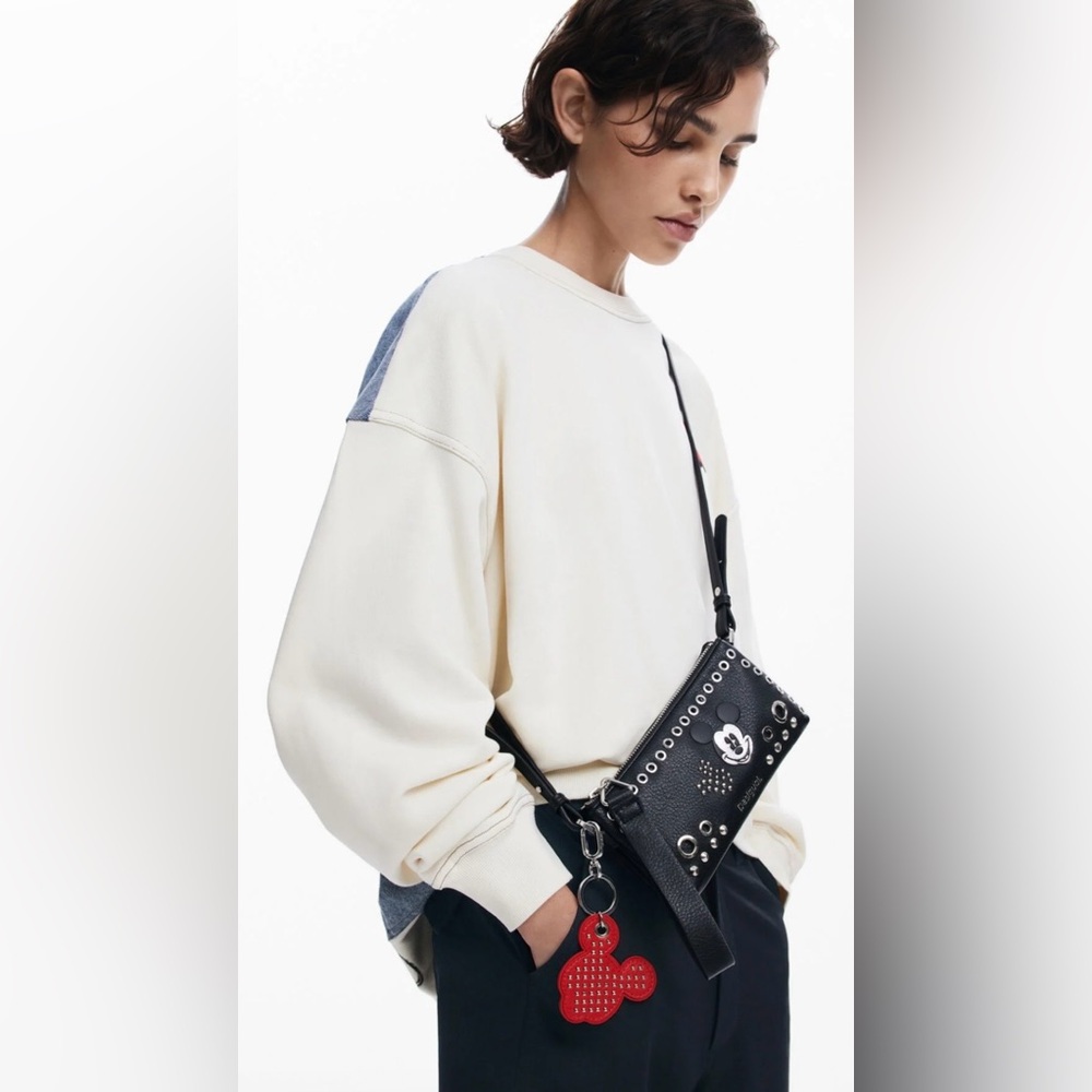 DESIGUAL Black Vegan Leather Mickey Crossbody w/Grommets